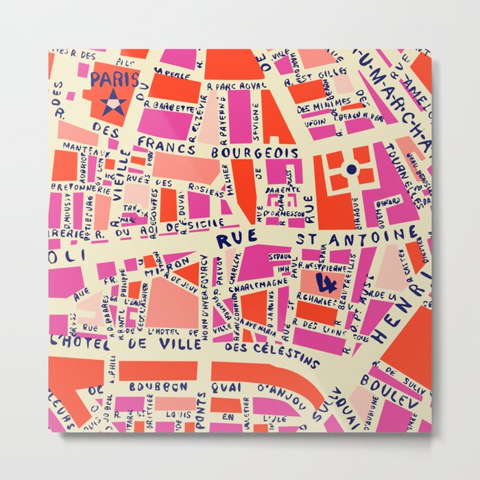paris map pink Metal Print