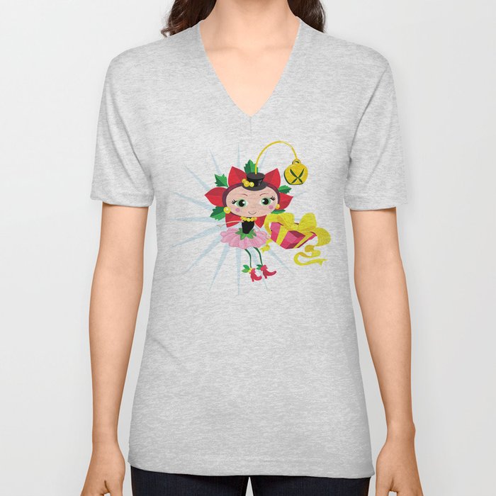 Holiday Poinsettia Fairy V Neck T Shirt