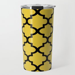 Quatrefoil Pattern In Black Outline On Mustard Yellow Travel Mug