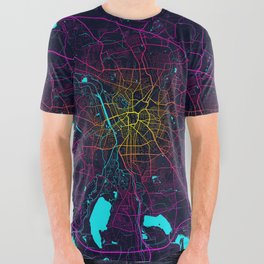Leipzig City Map of Saxony, Germany - Neon All Over Graphic Tee