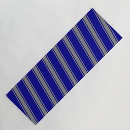 [ Thumbnail: Dark Blue & Grey Colored Striped Pattern Yoga Mat ]