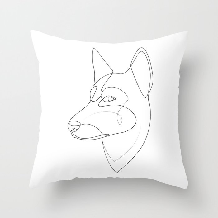 German Shepherd - one line drawing Throw Pillow