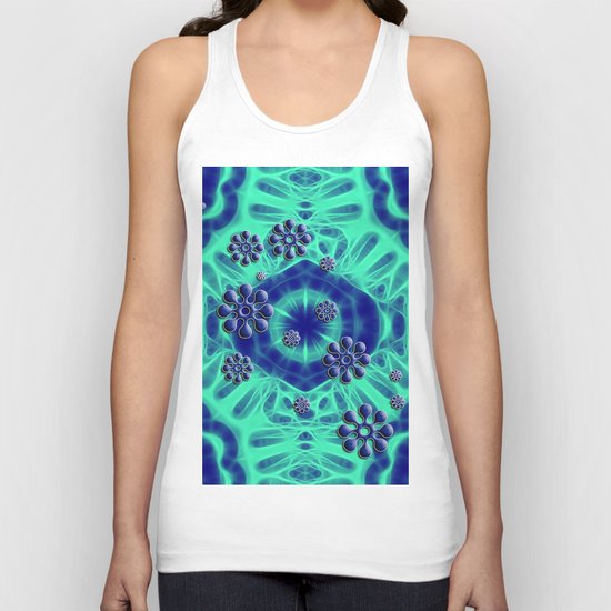 Popping flowers in trippy blue Unisex Tank Top