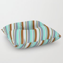 [ Thumbnail: Light Slate Gray, Aquamarine, Brown & Mint Cream Colored Stripes/Lines Pattern Floor Pillow ]