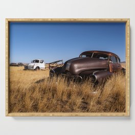 Rusty Abandoned Cars in Wyoming Serving Tray