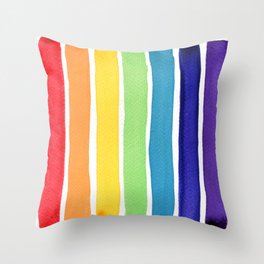 Watercolour rainbow stripes Throw Pillow