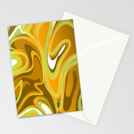 Liquify in Vintage 70s Colors // Brown, Avocado Green, Harvest Gold, Orange, White Stationery Card