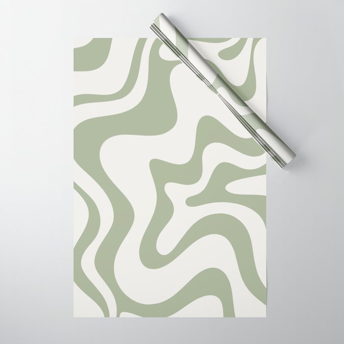 Liquid Swirl Contemporary Abstract Pattern in Light Sage Green Wrapping  Paper by Kierkegaard Design Studio