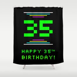 [ Thumbnail: 35th Birthday - Nerdy Geeky Pixelated 8-Bit Computing Graphics Inspired Look Shower Curtain ]
