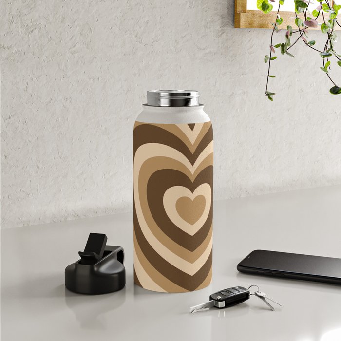 Aesthetic Hypnotic Brown Hearts Water Bottle