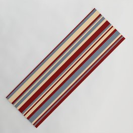 [ Thumbnail: Slate Gray, Tan, and Maroon Colored Striped/Lined Pattern Yoga Mat ]