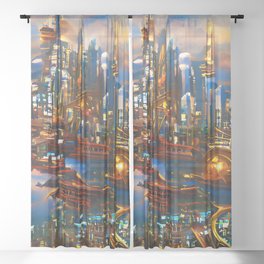 Skyline from the Future Sheer Curtain