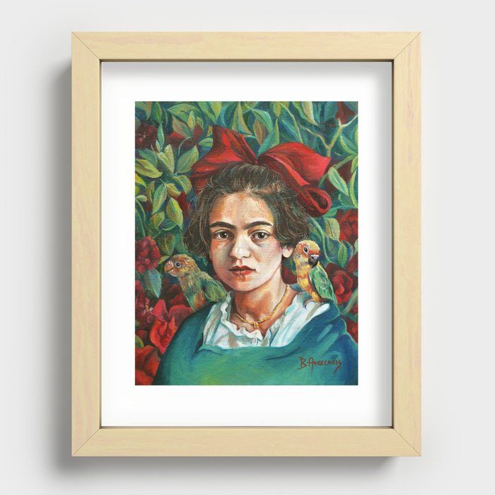Young Frida Kahlo with Parrots Recessed Framed Print