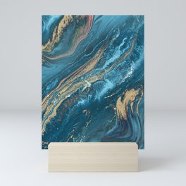 Teal Blue Emerald Marble Waves Mini Art Print