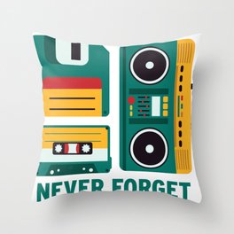 Never Forget Tape Floppy Disk Boom Box Throw Pillow