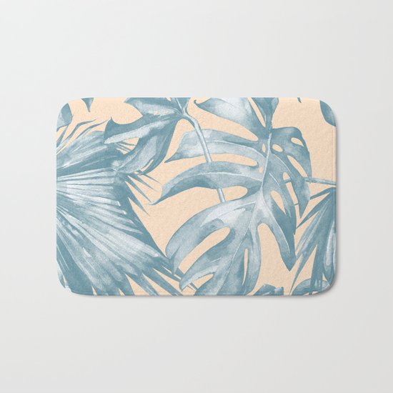 Tropical Leaves Ocean Blue on Citrus Bath Mat