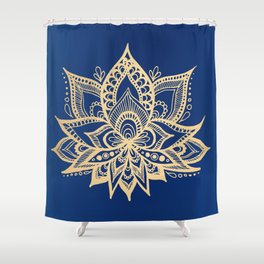 Gold and Blue Lotus Flower Mandala Shower Curtain