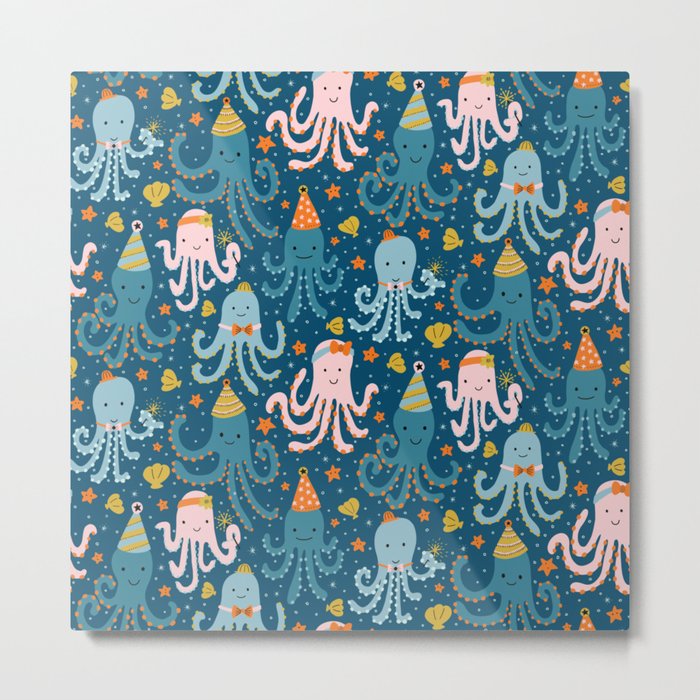 Octopus Birthday Party Pattern Metal Print