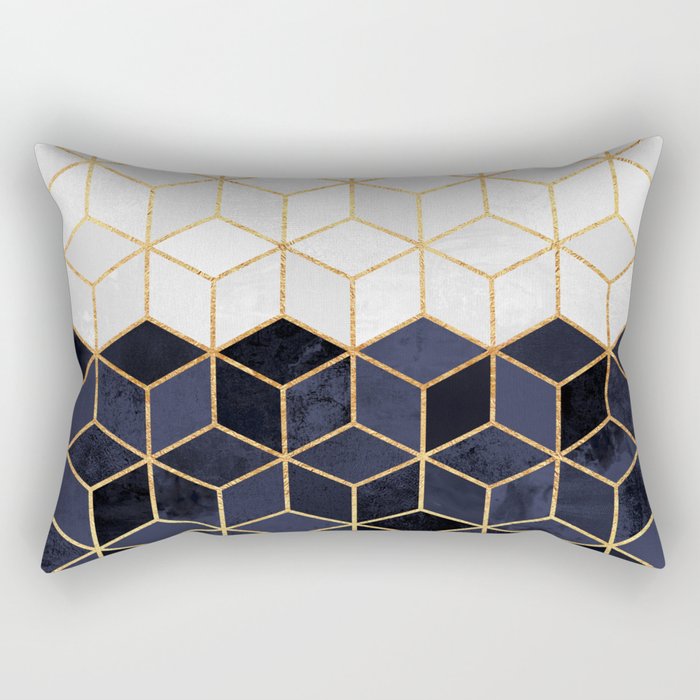 White & Navy Cubes Rectangular Pillow by Elisabeth Fredriksson Society6