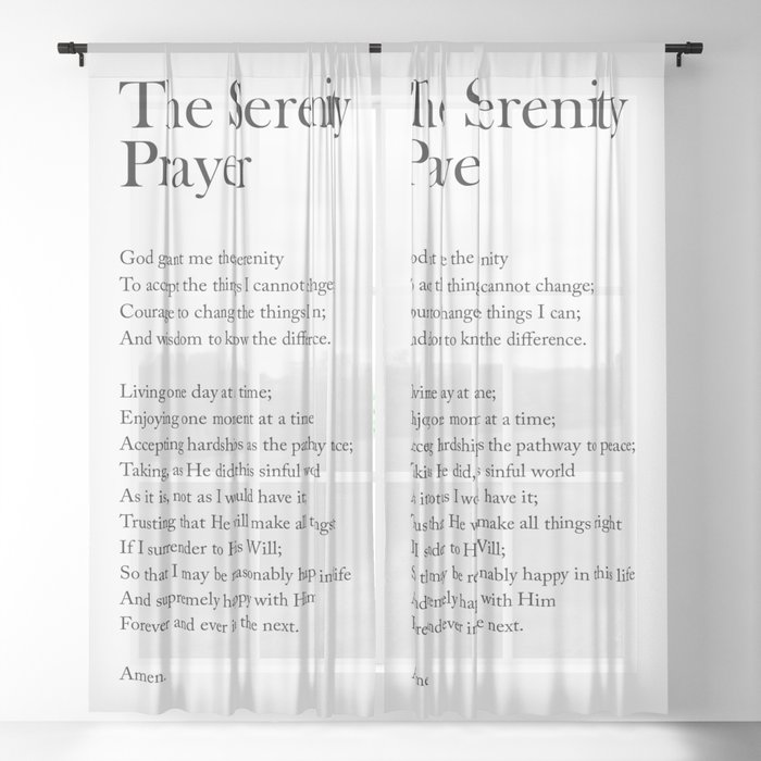 The Serenity Prayer - Reinhold Niebuhr Poem - Literature - Typography Print 1 Sheer Curtain