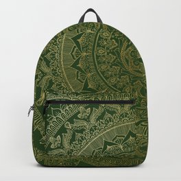 Mandala Royal - Green and Gold Backpack | Green, Oriental, Pattern, Meditation, Graphicdesign, India, Metallic, Luxury, Gold, Mandala 
