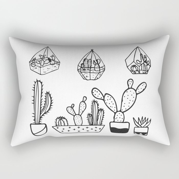Cactus Garden Black and White Rectangular Pillow