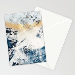 Sunset [1]: a bright, colorful abstract piece in blue, gold, and white by Alyssa Hamilton Art Stationery Card