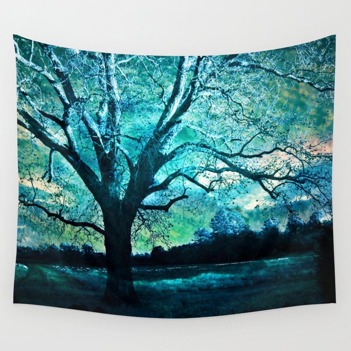 Surreal Gothic Haunting Trees Nature Aqua Blue Infrared Nature Landscape Wall Tapestry By Kathyfornal Society6