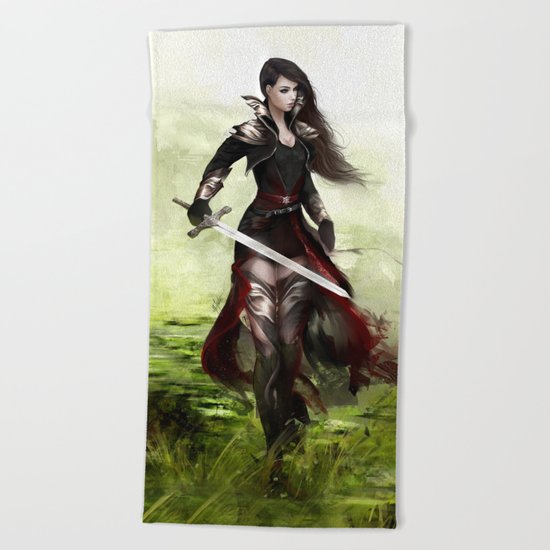 Lady knight - Warrior girl with sword concept art Beach Towel