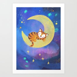 Little tiger sleeping on the moon Art Print