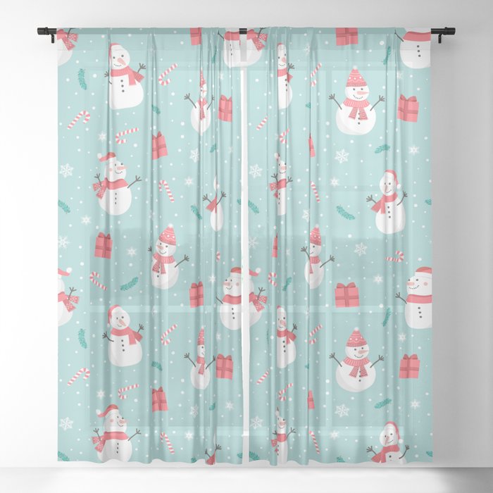 Seamless christmas snowman pattern  Sheer Curtain