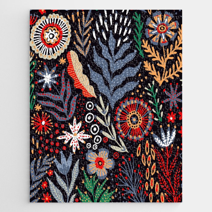 Folk pattern, seamless textile design with bright colorful flowers. Folk art ornament. Jigsaw Puzzle