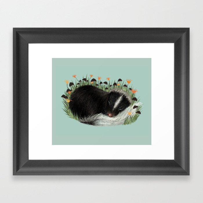 Sleeping Baby Skunk Framed Art Print