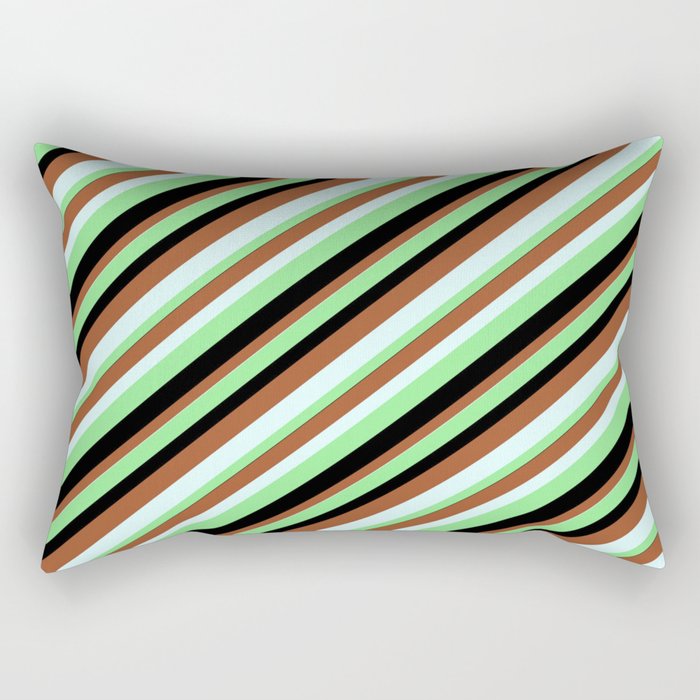 Light Green, Black, Sienna, and Light Cyan Colored Lined Pattern Rectangular Pillow
