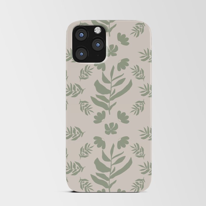Sage Green Leaf and Wildflowers Pattern iPhone Card Case