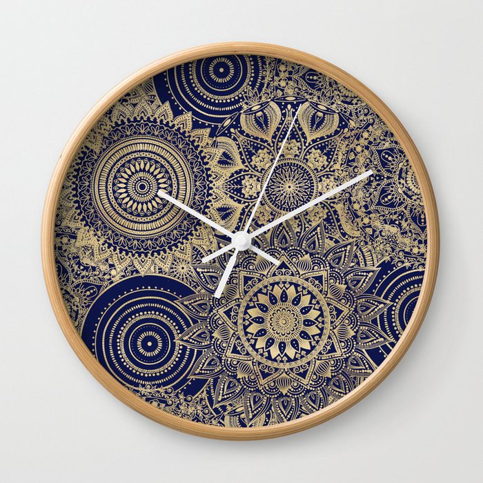 Gold Mandala Collection Blue Design Wall Clock