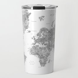 Grayscale watercolor world map with cities Travel Mug