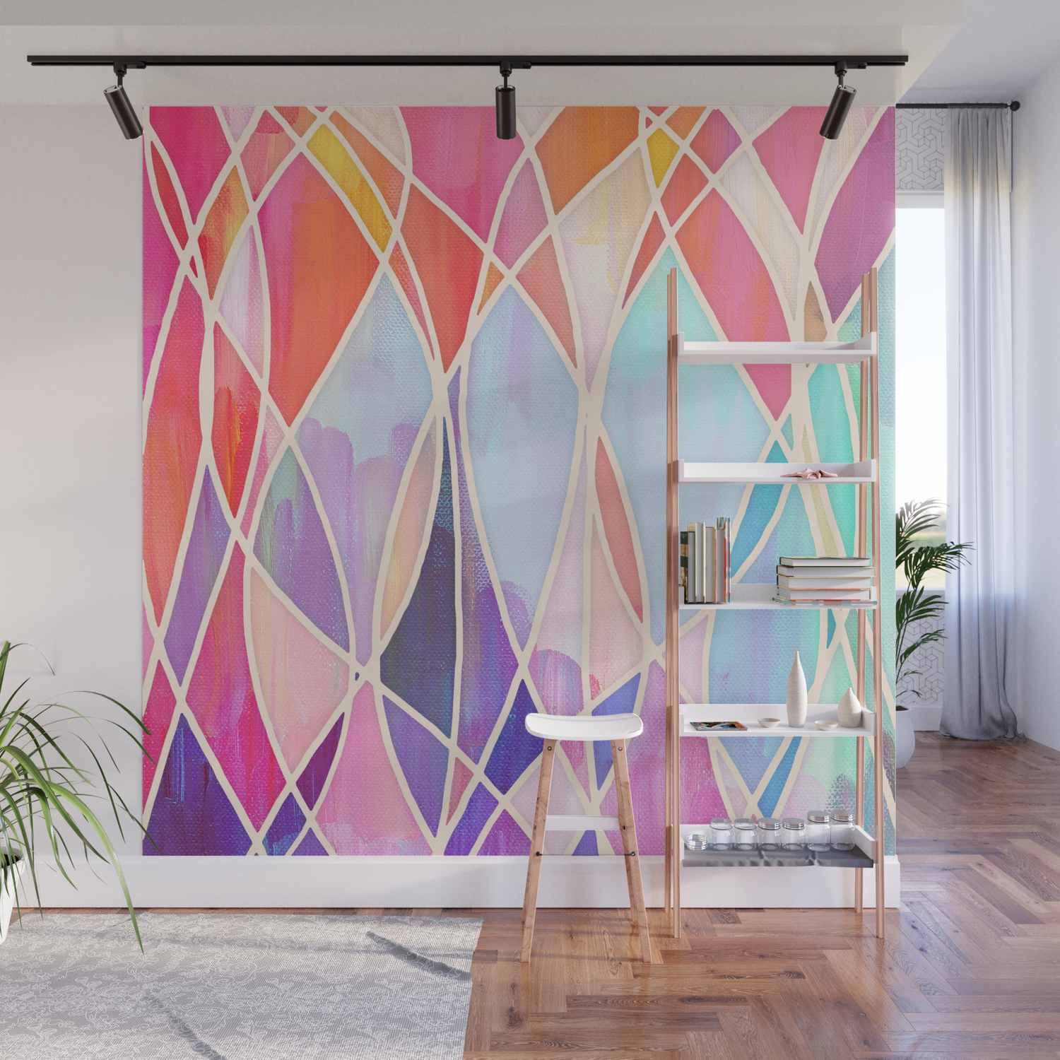 Purple Peach Love Abstract Painting In Rainbow Pastels Wall