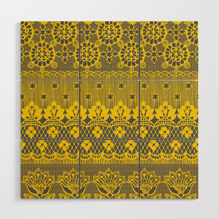 Lace Romance Lemon Yellow Grey Wood Wall Art