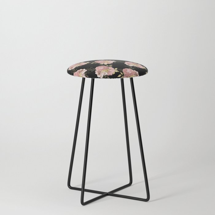 Pink Floral Bouquet Pattern Counter Stool