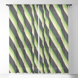 [ Thumbnail: Green, Pale Goldenrod, Black, and Forest Green Colored Pattern of Stripes Sheer Curtain ]