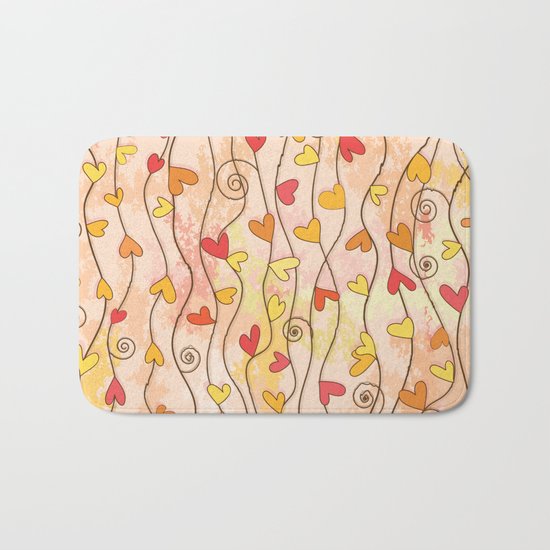 Heart and Spiral Botanic Pattern III - Fall Love Bath Mat