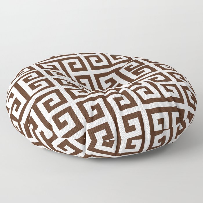 Dark Brown and White Greek Key Pattern Floor Pillow