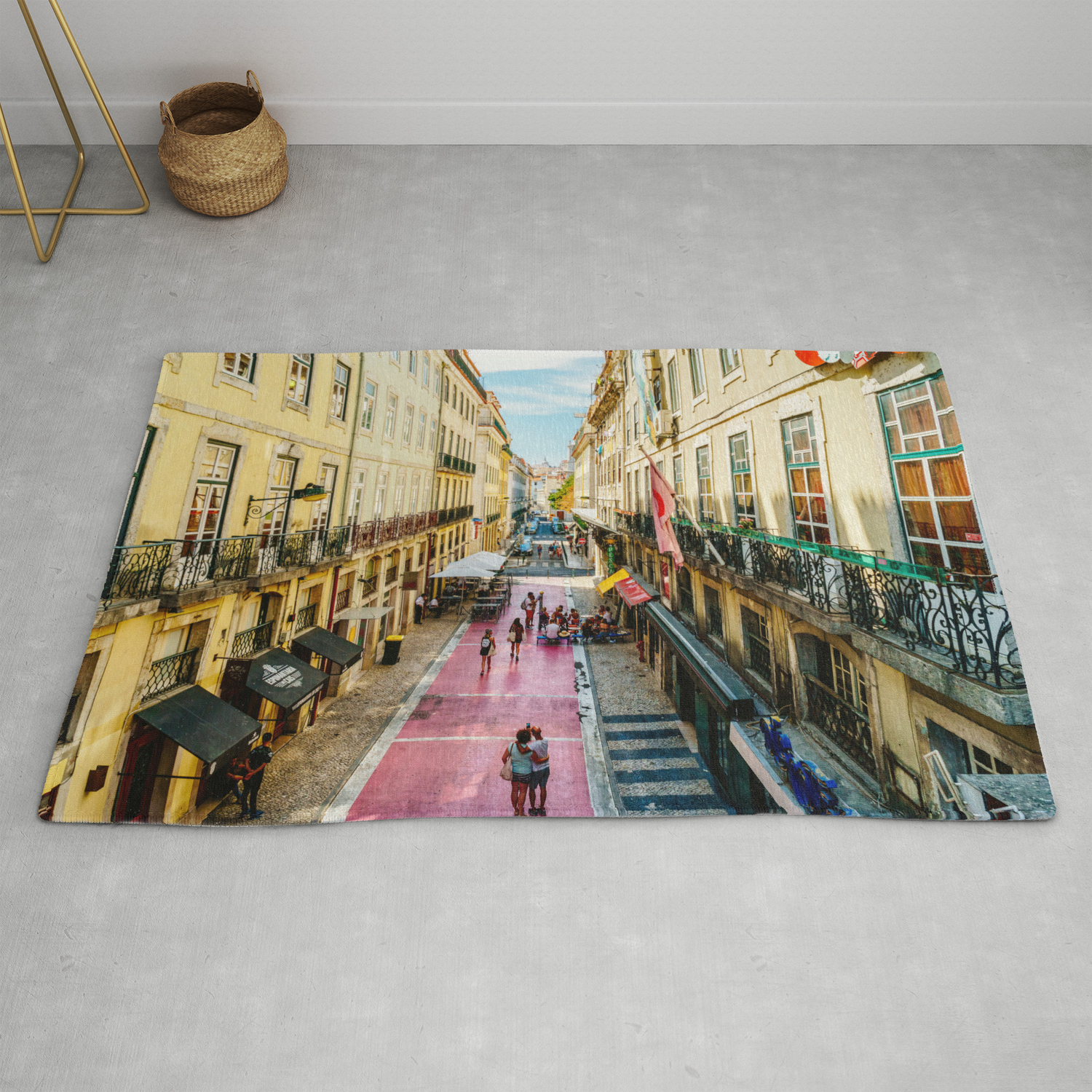 Beautiful Pink Street Downtown Lisbon City Wall Art Print Modern Architecture Art Poster Decor Rug By Radub85 Society6