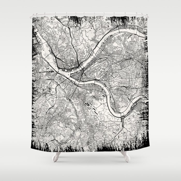 Pittsburgh USA - Black and White City Map Shower Curtain