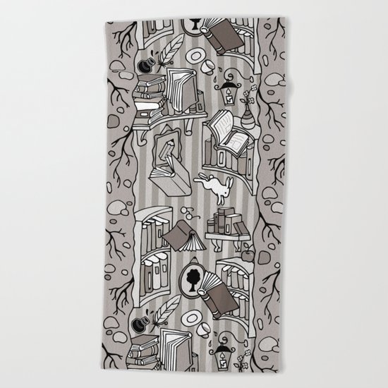 Books: Through the rabbit hole_Warm Gray Beach Towel