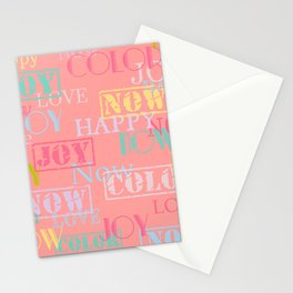 Enjoy The Colors - Colorful typography modern abstract pattern on peach pink color  Stationery Card