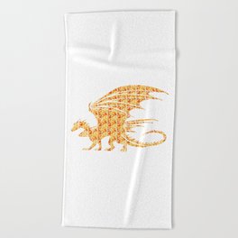 Dragon Silhouette Filled with Fiery Flames with Fiery Flames Beach Towel