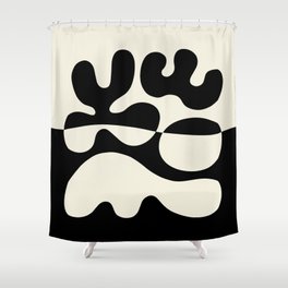 Mid Century Modern Organic Abstraction 235 Black and Ivory White Shower Curtain