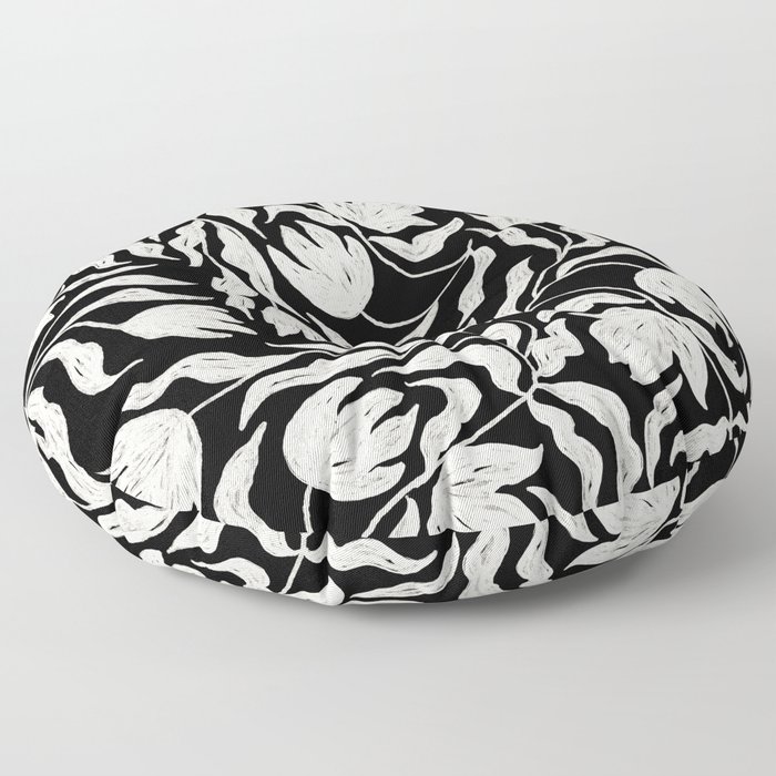 Abstract Tulip Pattern in black and white Floor Pillow